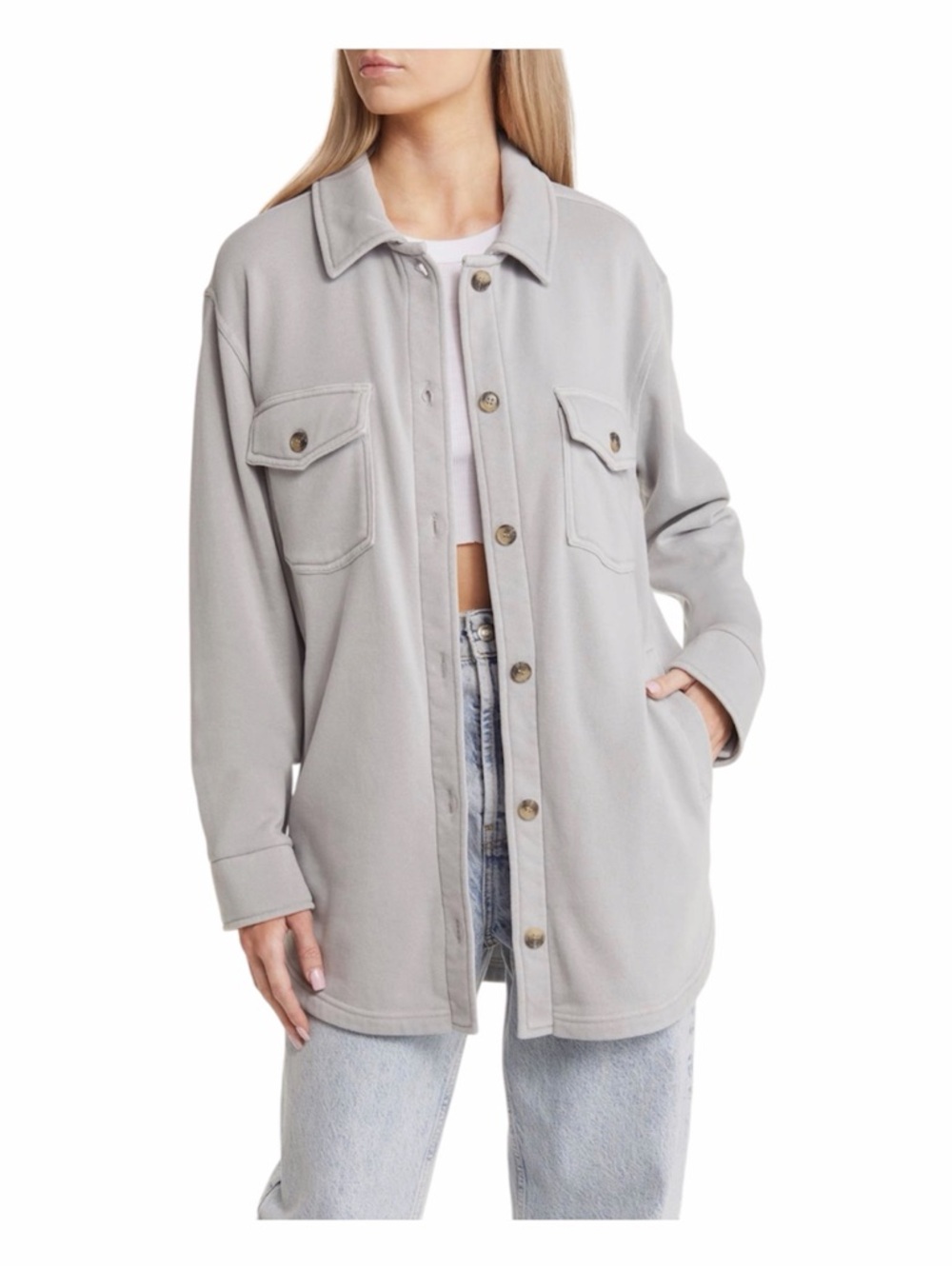Thread & Supply Gray Knit Shacket | Small | Longline Sweatshirt Jacket Cozy
